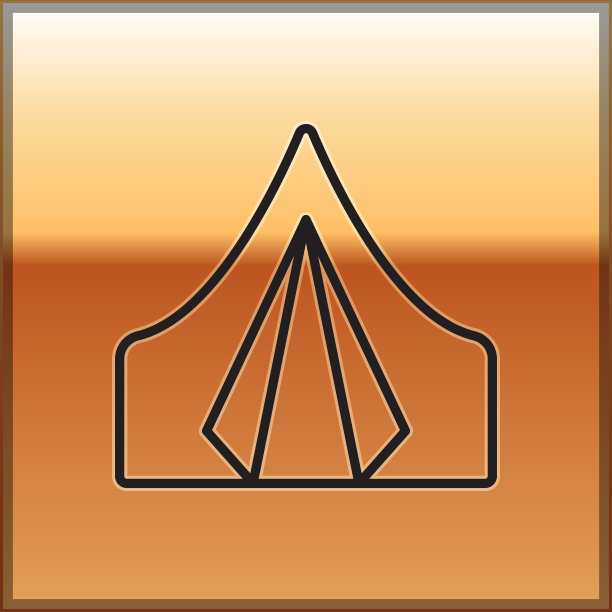 黑线旅游帐篷图标孤立在黄金上图片下载
