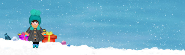 可爱的女孩在雪地里带着奶嘴和礼物图片下载