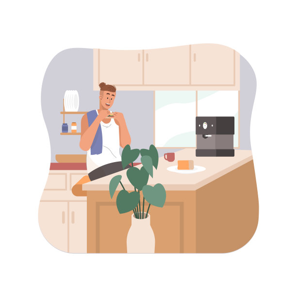 男人正在家里吃早餐图片下载