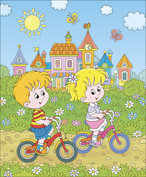 在公园里骑自行车的小孩图片下载