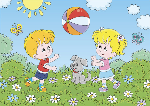 孩子们在操场上玩彩色球图片下载