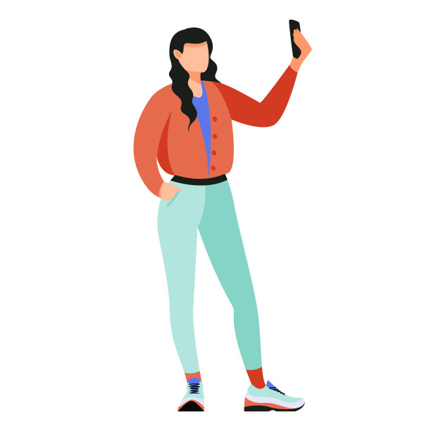 孤立的白人女子自拍矢量插图。图片下载