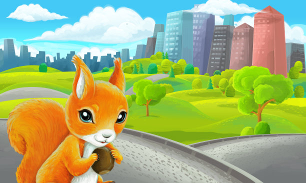 卡通场景与素描在公园外的城市插图图片下载