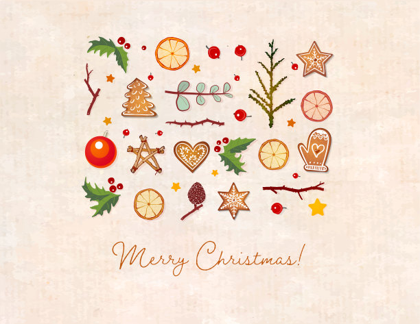 贺卡与圣诞装饰在复古纸背景图片下载