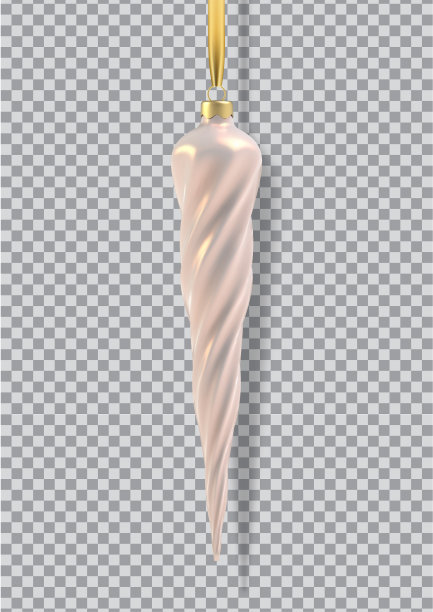 现实的珍珠粉色圣诞树玩具在冰柱的形式，螺旋。3D插图对象圣诞设计，模型。矢量孤立在一个透明的背景图片下载