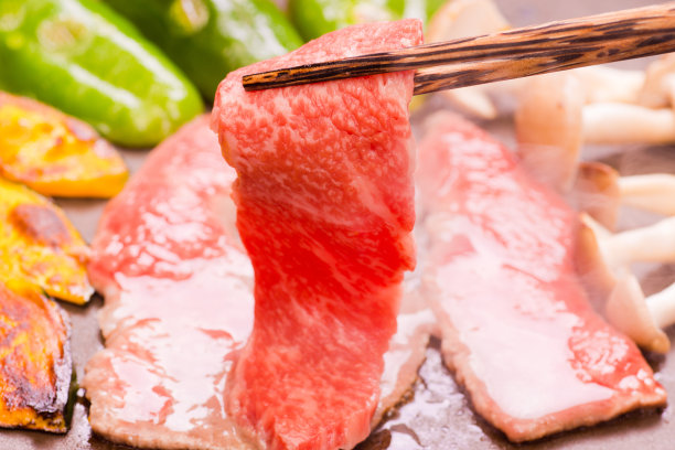 日式烧牛肉(日本黑牛肉的大理石玫瑰牛肉)图片下载