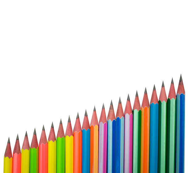 用不同颜色的木头蜡笔在白纸背景上画的线图片下载