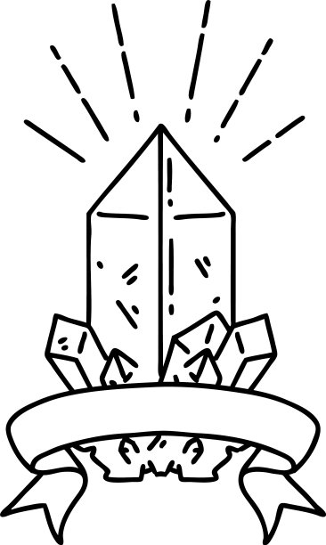 旗帜与黑色线工作纹身石英风格图片下载