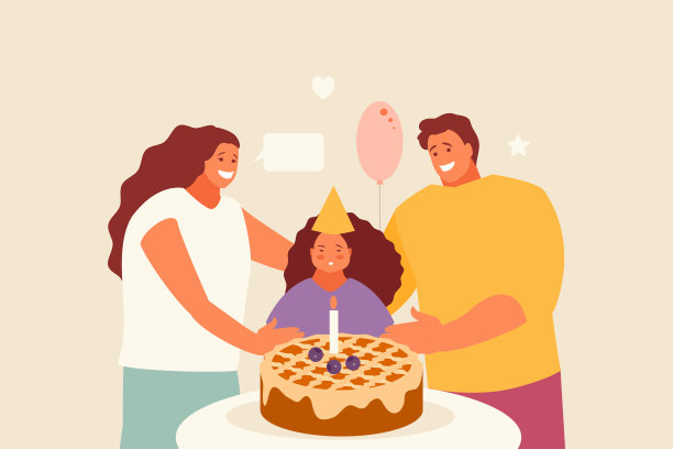 女孩和父母一起庆祝生日素材图片