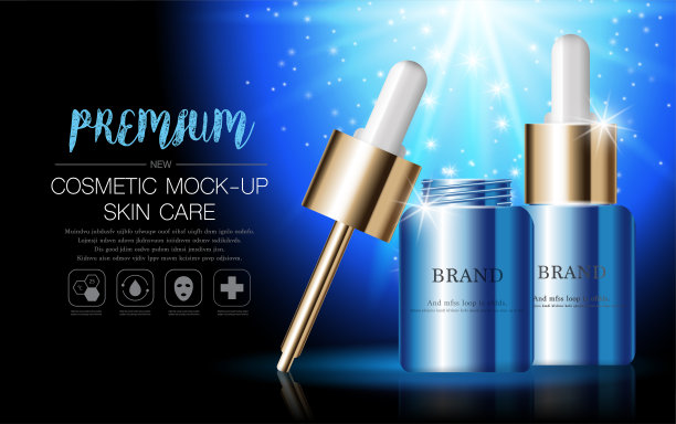 补水面部精华液年度销售或节日销售。银和金精华面膜瓶分离的闪光颗粒背景。优雅的化妆品广告。图片下载