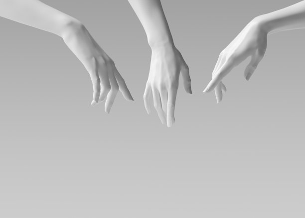 白人女性的手3d显示，从上面，指向和呈现手势化妆品。三维渲染图片下载