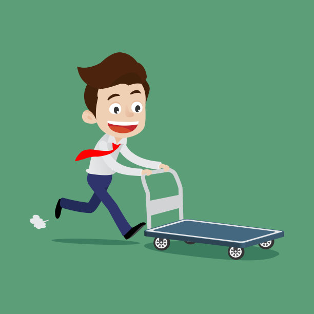 一个商人推着一辆空手推车走着图片下载