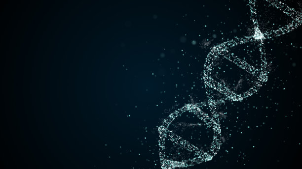 数字DNA在浮动粒子的抽象背景上的旋转图片下载