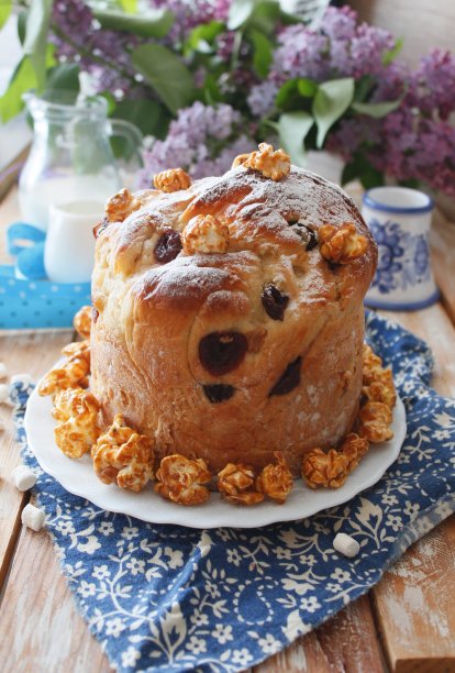 复活节蛋糕，传统Kulich, Paska准备庆祝股票照片图片下载