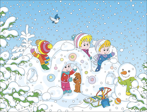 孩子们在雪堡垒里玩耍图片下载