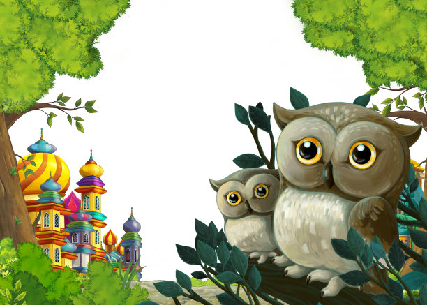 卡通场景与美丽的中世纪城堡-远东王国-插图图片下载