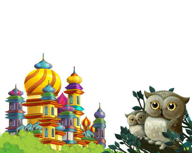 卡通场景与美丽的中世纪城堡-远东王国-插图图片下载