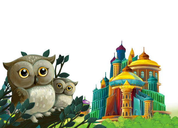 卡通场景与美丽的中世纪城堡-远东王国-插图图片下载