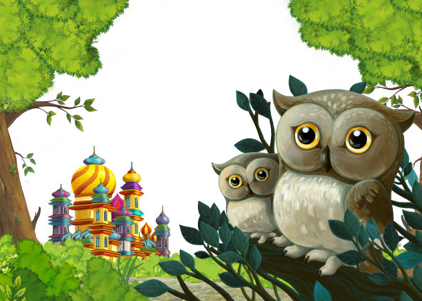 卡通场景与美丽的中世纪城堡-远东王国-插图图片下载