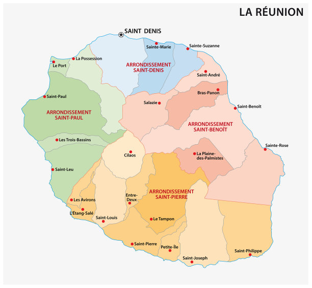法国留尼旺省教区矢量地图图片下载