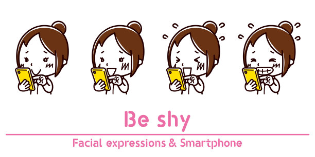 图中是一位拿着智能手机的女性害羞的面部表情图片下载