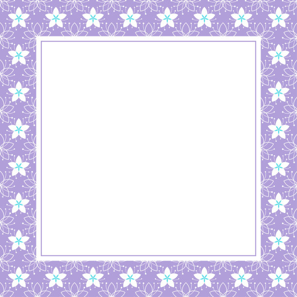 可爱的方形围巾设计与简单的花朵。白色和薄荷绿色的紫罗兰背景图片下载