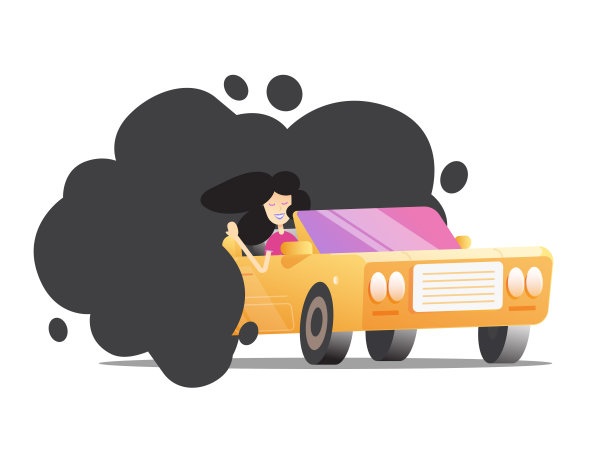 污染排放CO2的碳云向量来自汽车概念，汽车废气二氧化碳和人驾驶的烟雾说明，空气污染的概念标志隔离在白色图片下载