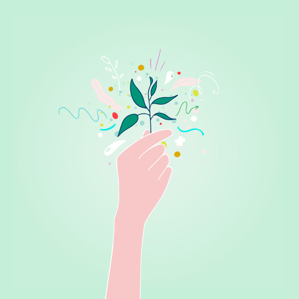 生活背景与手小植物。图片下载