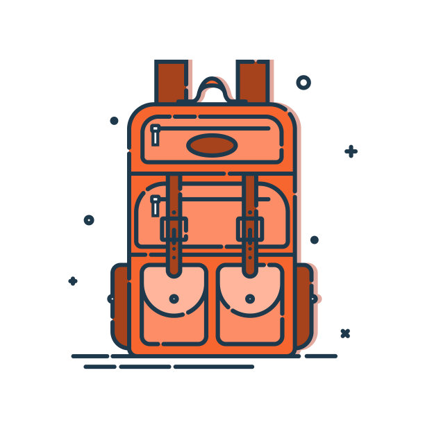 有口袋和拉链的背包或书包。教育和学习背包的学生和旅游的标志。旅游袋。前视图。平面线艺术插图孤立的白色背景图片下载