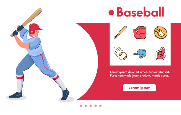 旗帜棒球击球手和线性图标集图片下载