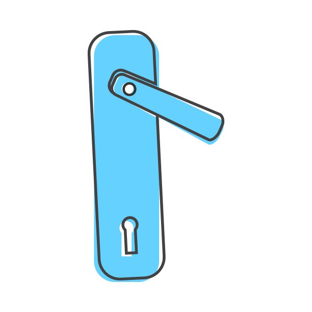 门把手与锁图标卡通风格在白色孤立的背景。图片下载