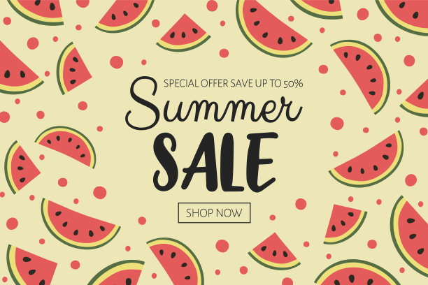 夏季特价-特别优惠。横幅上有多汁的西瓜。向量图片下载