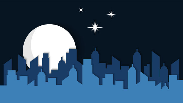 美丽的夜城剪影风景剪纸背景矢量，适合卡通背景插图图片下载