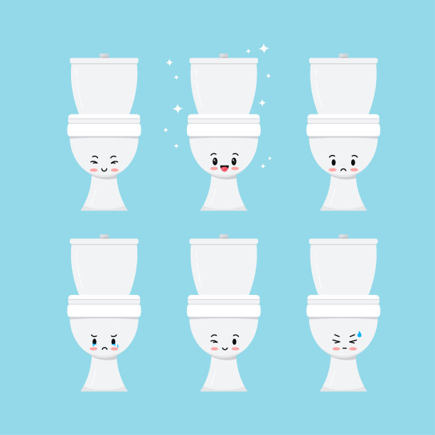 可爱的白色马桶矢量表情符号设置孤立的背景。图片下载