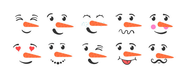 滑稽的雪人的面孔。图片下载