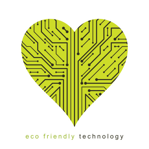 未来的心脏形状矢量插图，技术和科学概念设计。环保技术理念。图片下载