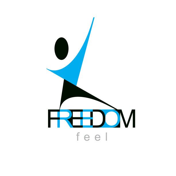 向量插图的兴奋抽象的人与高举。事业成功的标志。公司发展的标志。自由创造性的标识。图片下载