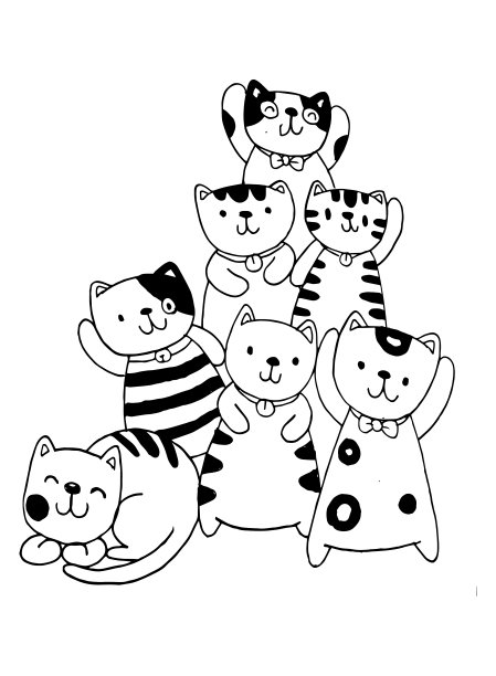 黑白手绘矢量，猫的人物风格涂鸦插图着色的儿童。图片下载