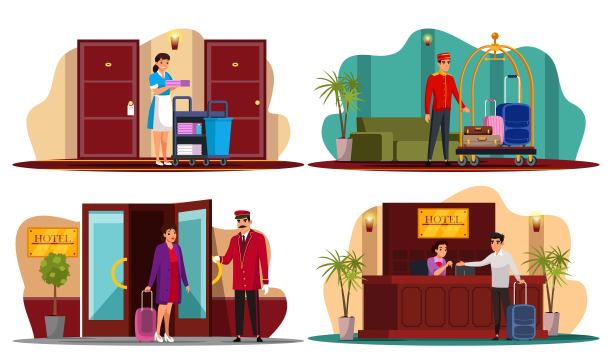 酒店员工服务人员场景孤立设置图片下载