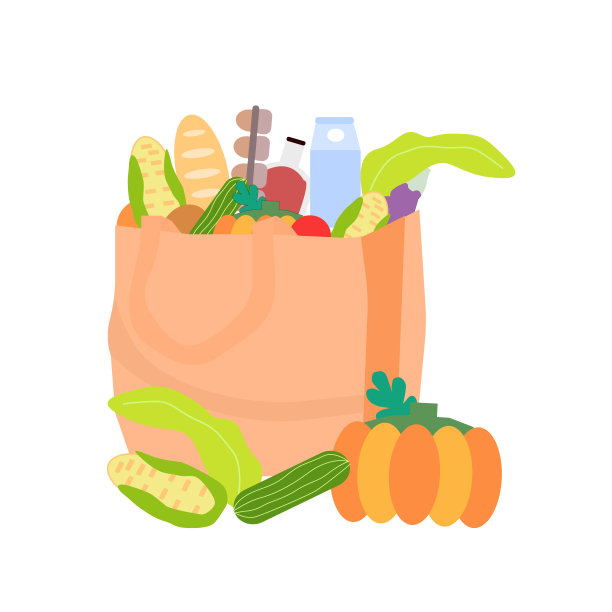 棉袋装满蔬菜和产品，矢量图形图片下载