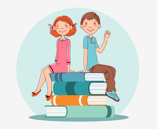 有书的有趣的孩子。可爱，微笑的男孩和女孩。回到学校向量的概念素材图片