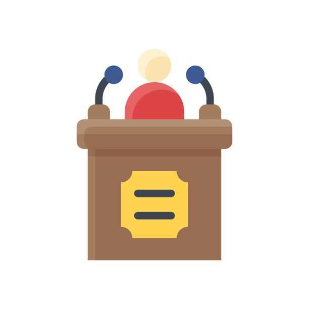 在平面设计中，与行政相关的字符或男孩用桌子和麦克风向量代表讲话，图片下载