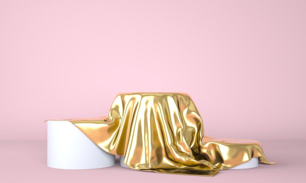 空的讲台上覆盖着金色的布。三维演示图片下载