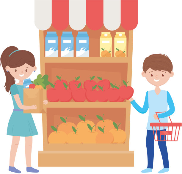 女人和男人买篮子和产品图片下载