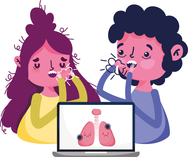 患有干咳笔记本电脑和冠状病毒19的男女图片下载