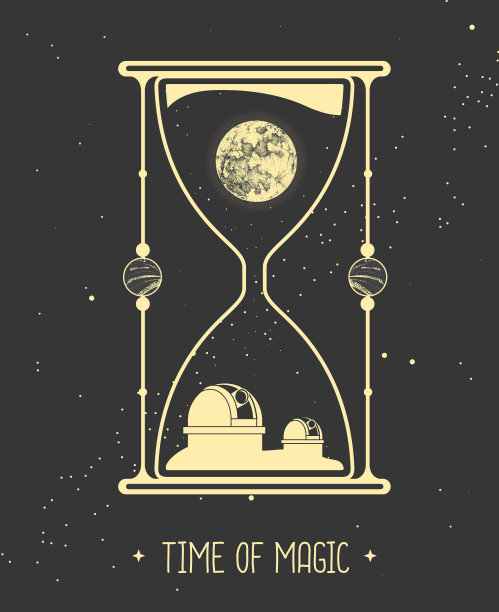 现代魔术魔术卡与占星沙漏，里面有月亮和占星天文台。图片下载