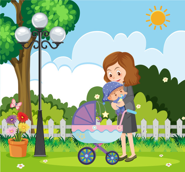 妈妈和小贝恩公园的场景图片下载
