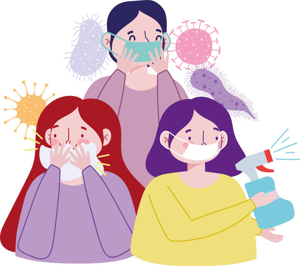 女人，男人戴着面罩，感冒和喷雾器图片下载