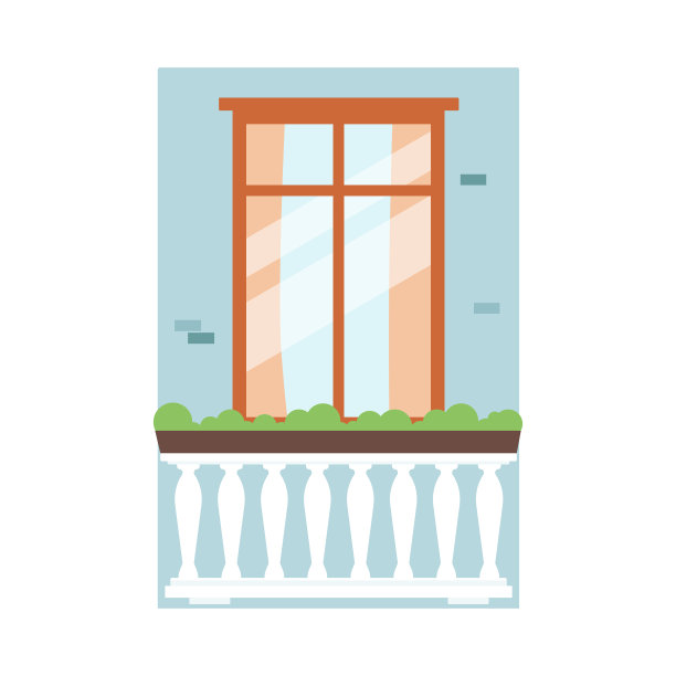 砖墙上的窄窗，阳台上的植物图片下载