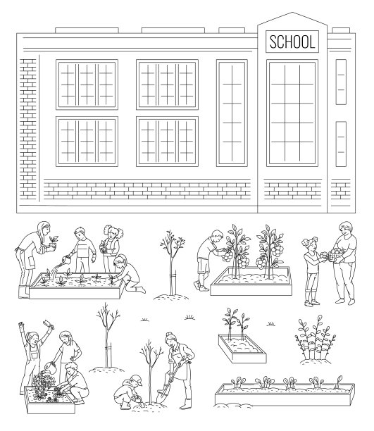 孩子们在学校园中工作——隔离线图片下载